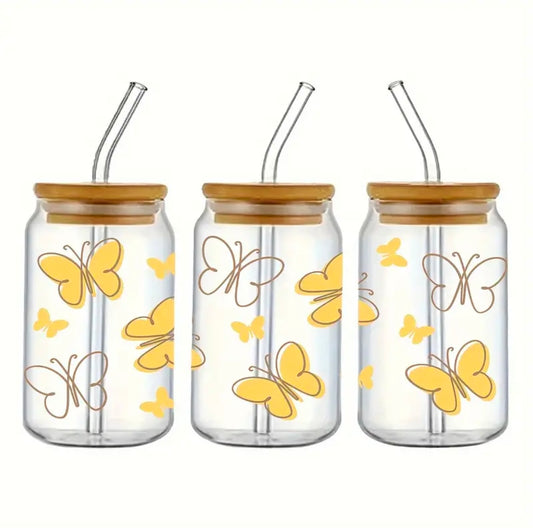 Papillons & Fleurs blanche & jaune